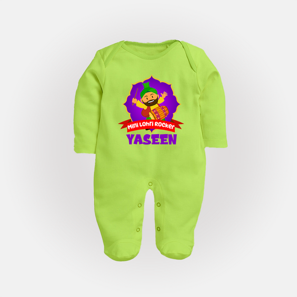 Mini Lohri Rocker | Personalised Fullbody suit with Name - LIME GREEN - New Born (Chest 7.5")