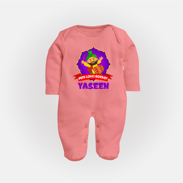 Mini Lohri Rocker | Personalised Fullbody suit with Name - PEACH - New Born (Chest 7.5")