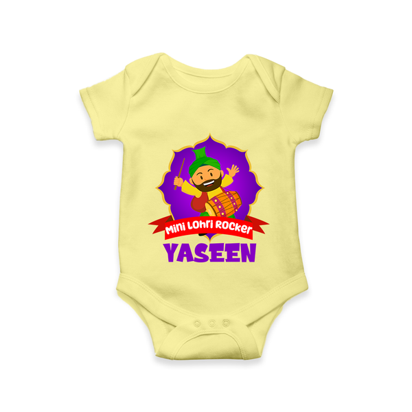 Mini Lohri Rocker | Personalised Romper with Name - PASTEL YELLOW - New Born (Chest 14")