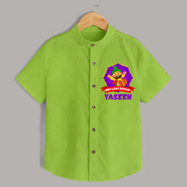 Mini Lohri Rocker | Personalised Shirt with Name - LIME GREEN - 0 - 6 Months Old (Chest 23")