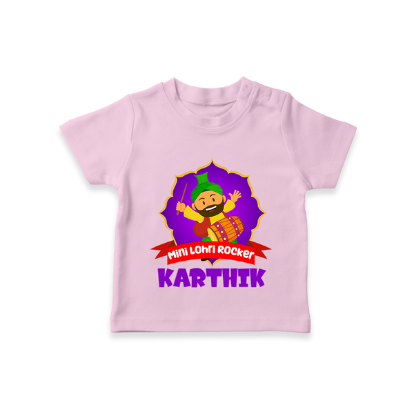 Mini Lohri Rocker | Personalised T-Shirt with Name - BABY PINK - 0-5 Months Old (Chest 17")