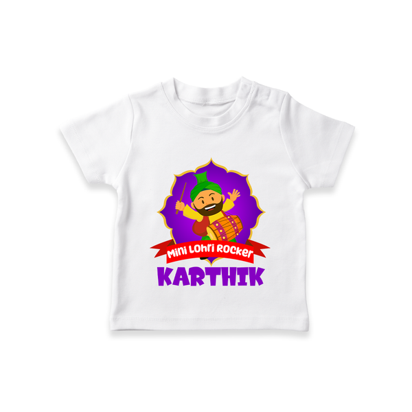 Mini Lohri Rocker | Personalised T-Shirt with Name - WHITE - 0-5 Months Old (Chest 17")
