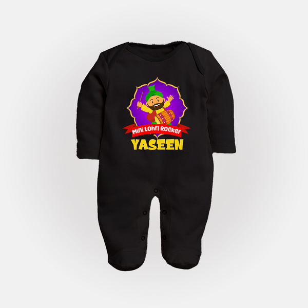 Mini Lohri Rocker | Personalised Fullbody suit with Name - BLACK - New Born (Chest 7.5")
