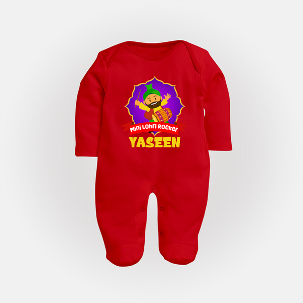 Mini Lohri Rocker | Personalised Fullbody suit with Name - RED - New Born (Chest 7.5")
