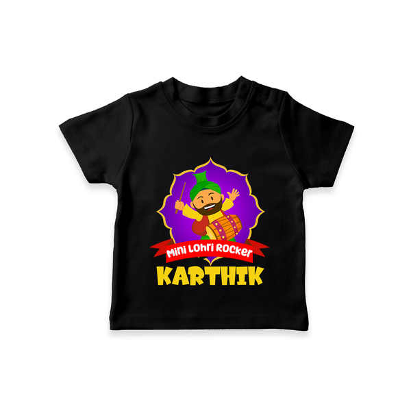 Mini Lohri Rocker | Personalised T-Shirt with Name - BLACK - 0-5 Months Old (Chest 17")