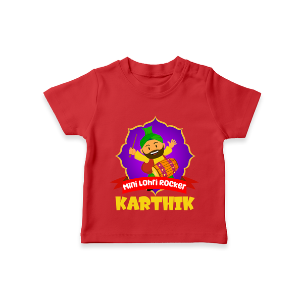 Mini Lohri Rocker | Personalised T-Shirt with Name - RED - 0-5 Months Old (Chest 17")