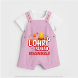 Lohri Squad  | Personalised Dungaree  with Name - BABY PINK - 0 - 5 Months Old (Chest 18")