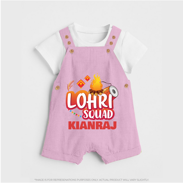 Lohri Squad  | Personalised Dungaree  with Name - BABY PINK - 0 - 5 Months Old (Chest 18")