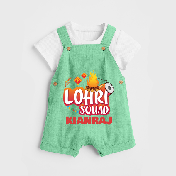 Lohri Squad  | Personalised Dungaree  with Name - GREEN - 0 - 5 Months Old (Chest 18")