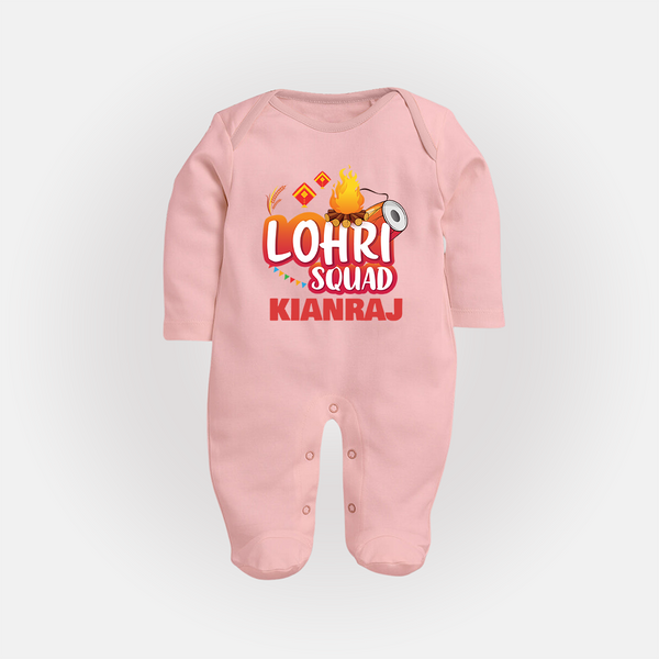 Lohri Squad  | Personalised Fullbody suit  with Name - BABY PINK - New Born (Chest 7.5")