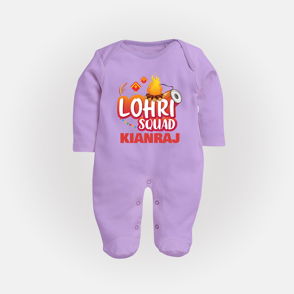Lohri Squad  | Personalised Fullbody suit  with Name - LILAC - New Born (Chest 7.5")