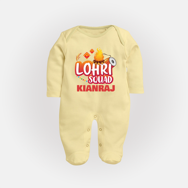 Lohri Squad  | Personalised Fullbody suit  with Name - PASTEL YELLOW - New Born (Chest 7.5")