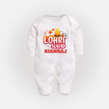 Lohri Squad  | Personalised Fullbody suit  with Name - WHITE - New Born (Chest 7.5")