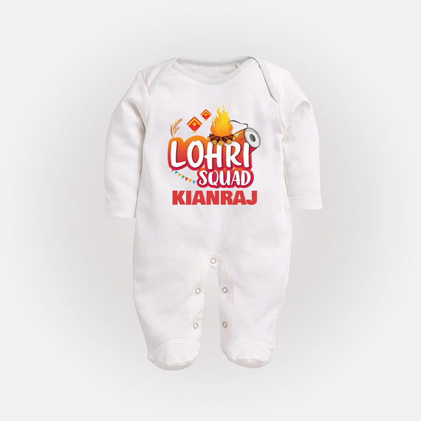 Lohri Squad  | Personalised Fullbody suit  with Name - WHITE - New Born (Chest 7.5")