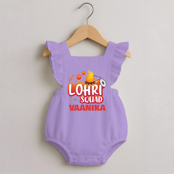 Lohri Squad  | Personalised Romper Frock  with Name - LILAC - 0 - 3 Months Old (Chest 19")