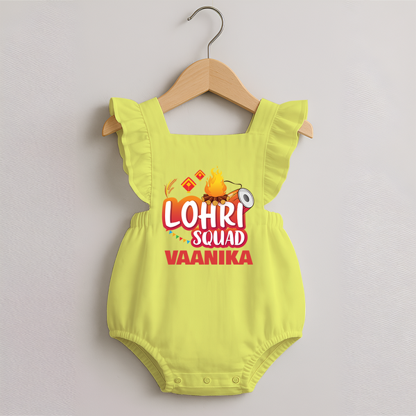 Lohri Squad  | Personalised Romper Frock  with Name - PASTEL YELLOW - 0 - 3 Months Old (Chest 19")