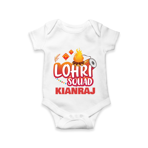 Lohri Squad  | Personalised Romper  with Name - WHITE - New Born (Chest 14")