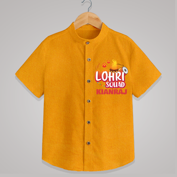 Lohri Squad  | Personalised Shirt  with Name - CHROME YELLOW - 0 - 6 Months Old (Chest 23")