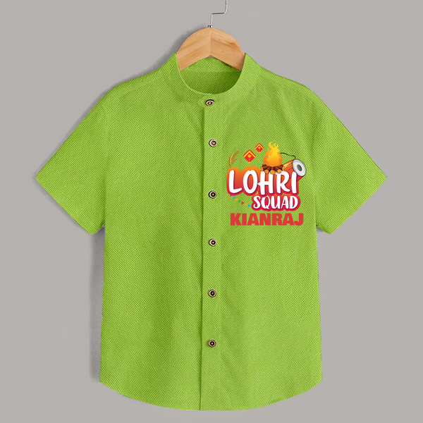 Lohri Squad  | Personalised Shirt  with Name - LIME GREEN - 0 - 6 Months Old (Chest 23")