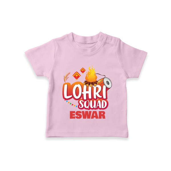 Lohri Squad  | Personalised T-Shirt  with Name - BABY PINK - 0-5 Months Old (Chest 17")
