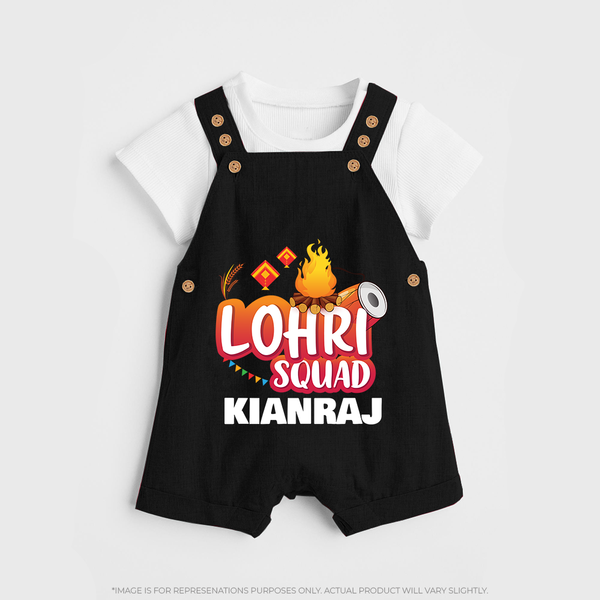 Lohri Squad  | Personalised Dungaree  with Name - BLACK - 0 - 5 Months Old (Chest 18")