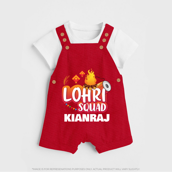 Lohri Squad  | Personalised Dungaree  with Name - RED - 0 - 5 Months Old (Chest 18")