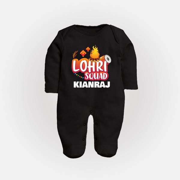 Lohri Squad  | Personalised Fullbody suit  with Name - BLACK - New Born (Chest 7.5")