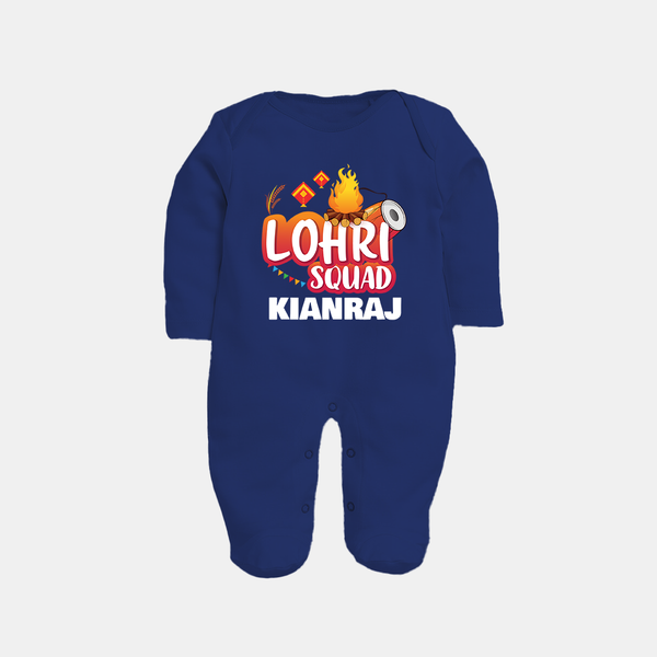 Lohri Squad  | Personalised Fullbody suit  with Name - NAVY BLUE - New Born (Chest 7.5")