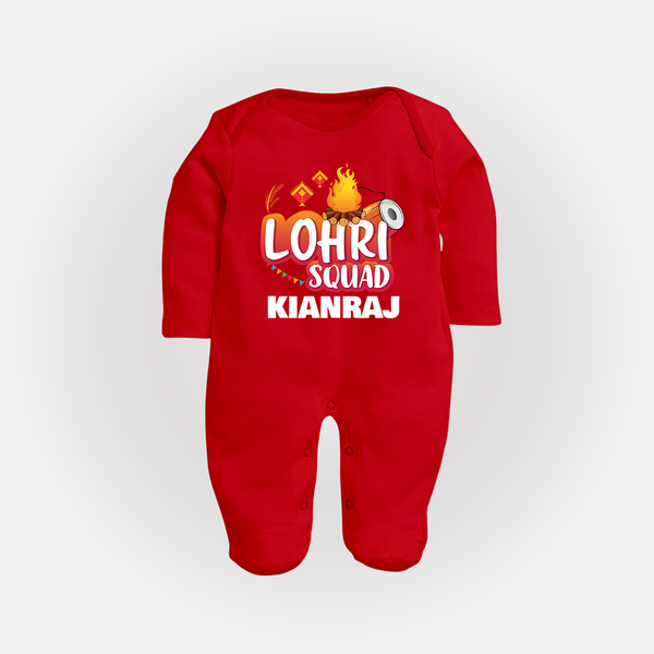 Lohri Squad  | Personalised Fullbody suit  with Name - RED - New Born (Chest 7.5")
