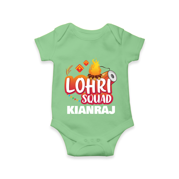 Lohri Squad  | Personalised Romper  with Name - GREEN - New Born (Chest 14")