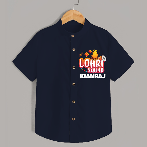Lohri Squad  | Personalised Shirt  with Name - NAVY BLUE - 0 - 6 Months Old (Chest 23")