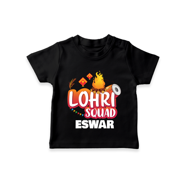 Lohri Squad  | Personalised T-Shirt  with Name - BLACK - 0-5 Months Old (Chest 17")