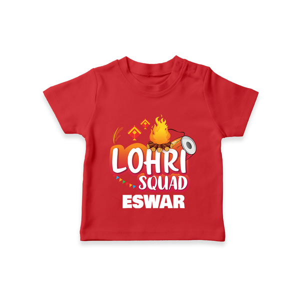 Lohri Squad  | Personalised T-Shirt  with Name - RED - 0-5 Months Old (Chest 17")