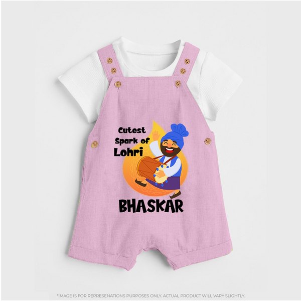 Cutest spark Lohri | Personalised Dungaree  with Name - BABY PINK - 0 - 5 Months Old (Chest 18")