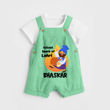 Cutest spark Lohri | Personalised Dungaree  with Name - GREEN - 0 - 5 Months Old (Chest 18")