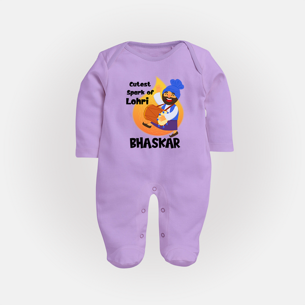 Cutest spark Lohri | Personalised Fullbody suit  with Name - LILAC - New Born (Chest 7.5")