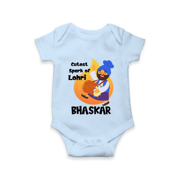 Cutest spark Lohri | Personalised Romper  with Name - BABY BLUE - New Born (Chest 14")