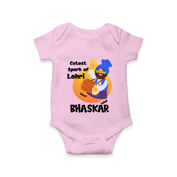 Cutest spark Lohri | Personalised Romper  with Name - BABY PINK - New Born (Chest 14")