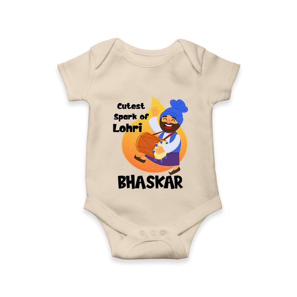 Cutest spark Lohri | Personalised Romper  with Name - IVORY - New Born (Chest 14")