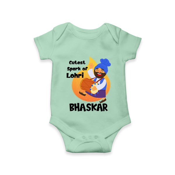 Cutest spark Lohri | Personalised Romper  with Name - MINT GREEN - New Born (Chest 14")