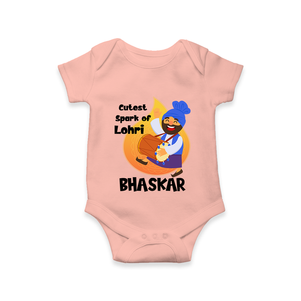 Cutest spark Lohri | Personalised Romper  with Name - PEACH - New Born (Chest 14")