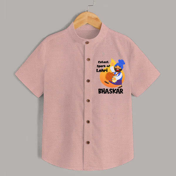 Cutest spark Lohri | Personalised Shirt  with Name - PEACH - 0 - 6 Months Old (Chest 23")