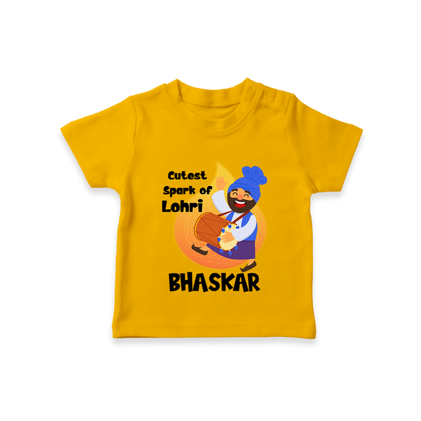 Cutest spark Lohri | Personalised T-Shirt  with Name - CHROME YELLOW - 0-5 Months Old (Chest 17")