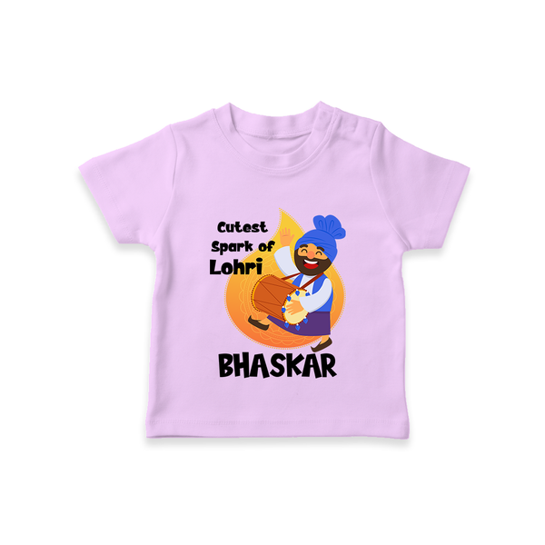 Cutest spark Lohri | Personalised T-Shirt  with Name - LILAC - 0-5 Months Old (Chest 17")