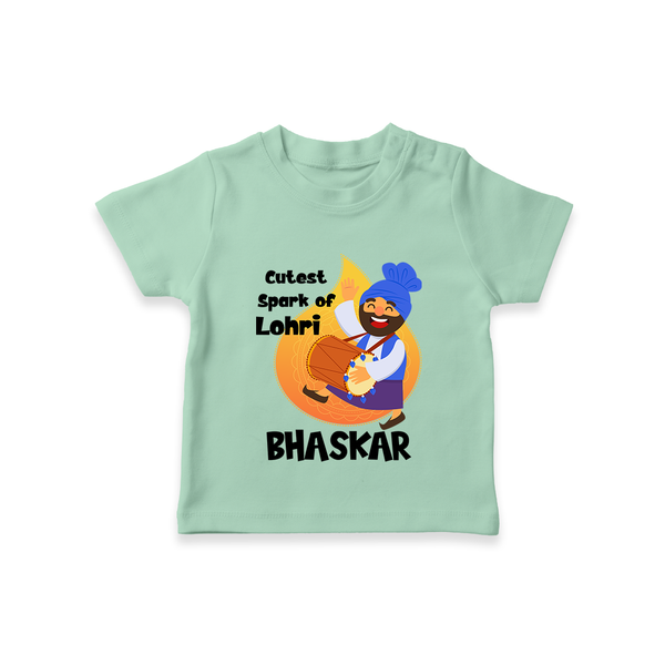 Cutest spark Lohri | Personalised T-Shirt  with Name - MINT GREEN - 0-5 Months Old (Chest 17")