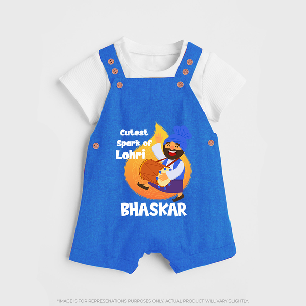 Cutest spark Lohri | Personalised Dungaree  with Name - COBALT BLUE - 0 - 5 Months Old (Chest 18")