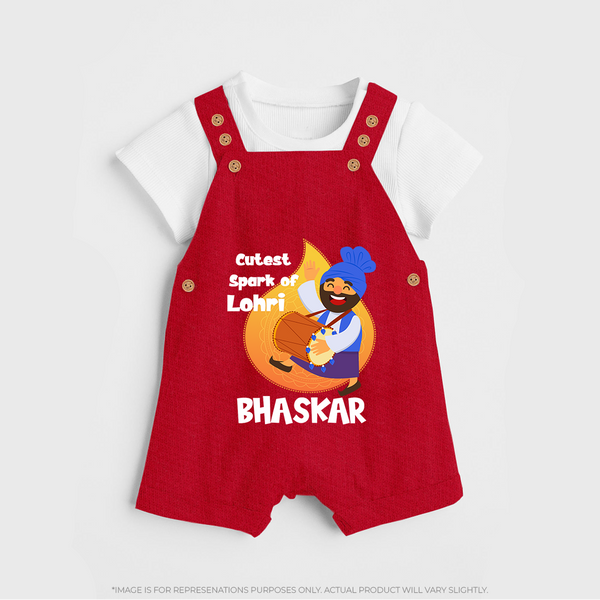 Cutest spark Lohri | Personalised Dungaree  with Name - RED - 0 - 5 Months Old (Chest 18")