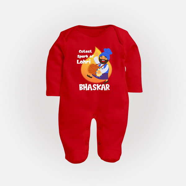 Cutest spark Lohri | Personalised Fullbody suit  with Name - RED - New Born (Chest 7.5")