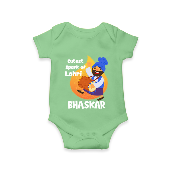 Cutest spark Lohri | Personalised Romper  with Name - GREEN - New Born (Chest 14")