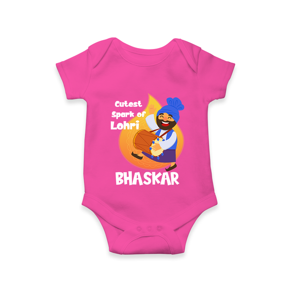 Cutest spark Lohri | Personalised Romper  with Name - HOT PINK - New Born (Chest 14")